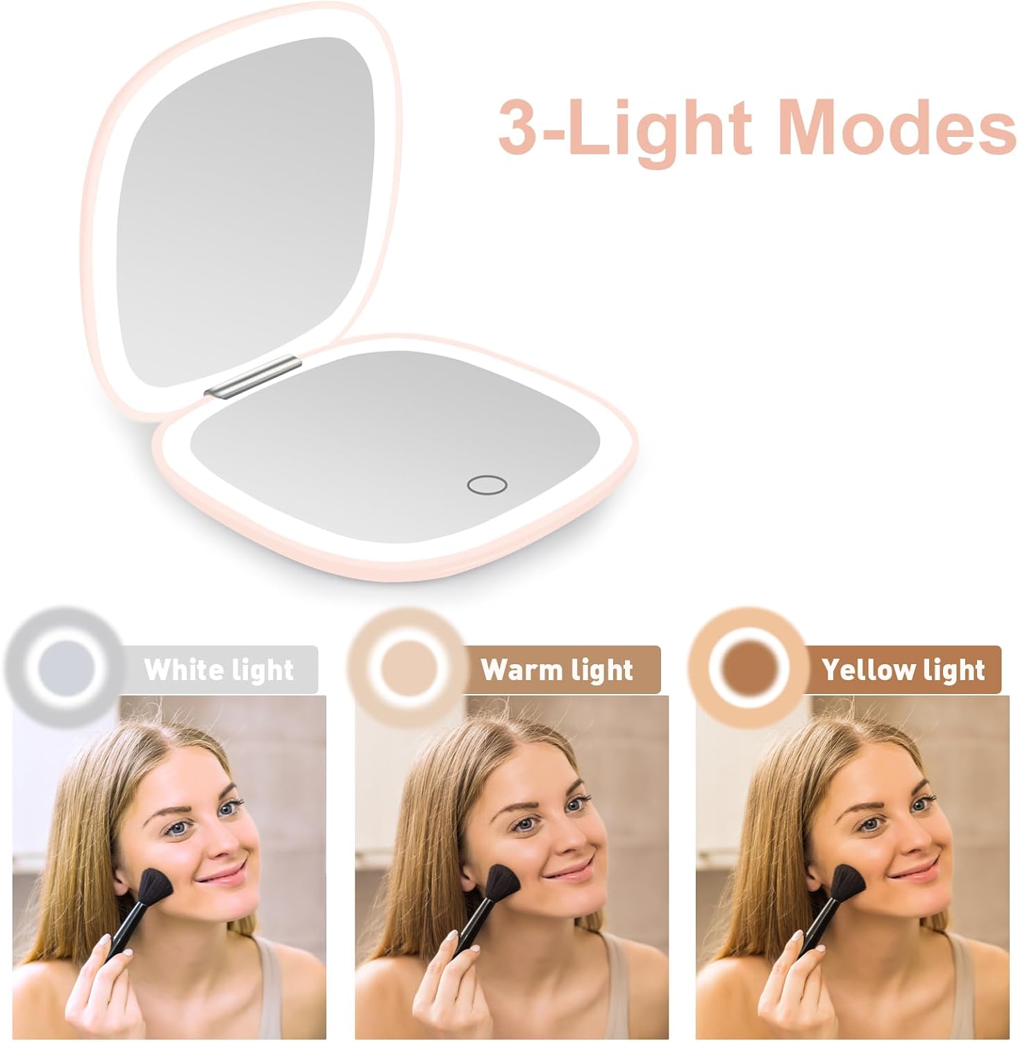 deweisn Compact Mirror, Lighted Travel Makeup Mirror with 1X/10X Magnifying Double Sided Dimmable Portable Pocket Mirror for Handbag and Pocket, USB Charging(Pink)