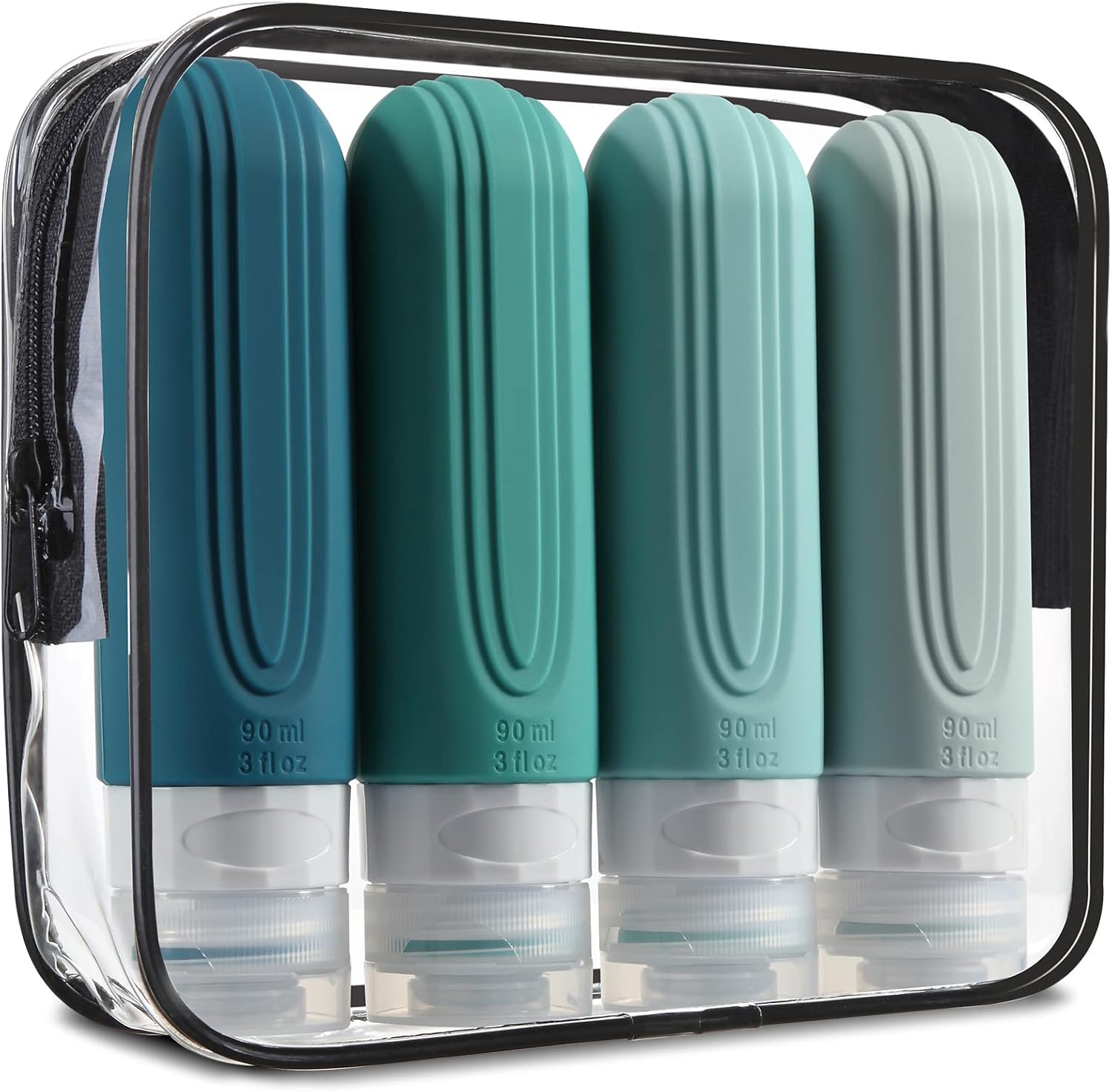 Travel Bottles for Toiletries, Tsa Approved 3oz Travel Size Containers BPA Free Leak Proof Refillable Liquid Silicone Squeezable Travel Accessories for Shampoo Conditioner Lotion (4 Pack)