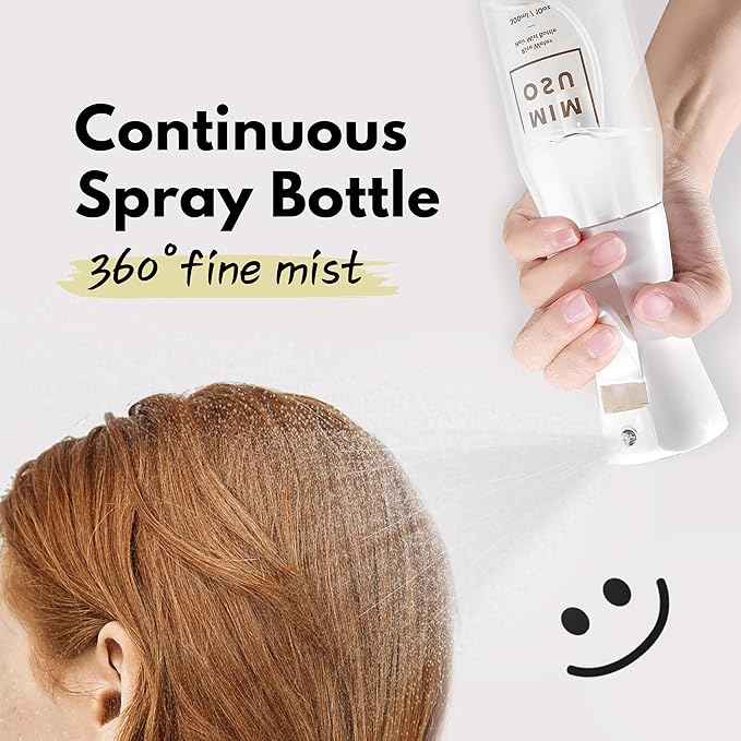 mimosu Continuous Mist Spray Bottle, 10oz – Refillable Sprayer for Hair Styling, Salon, Rice Water DIY, Curly Care Product